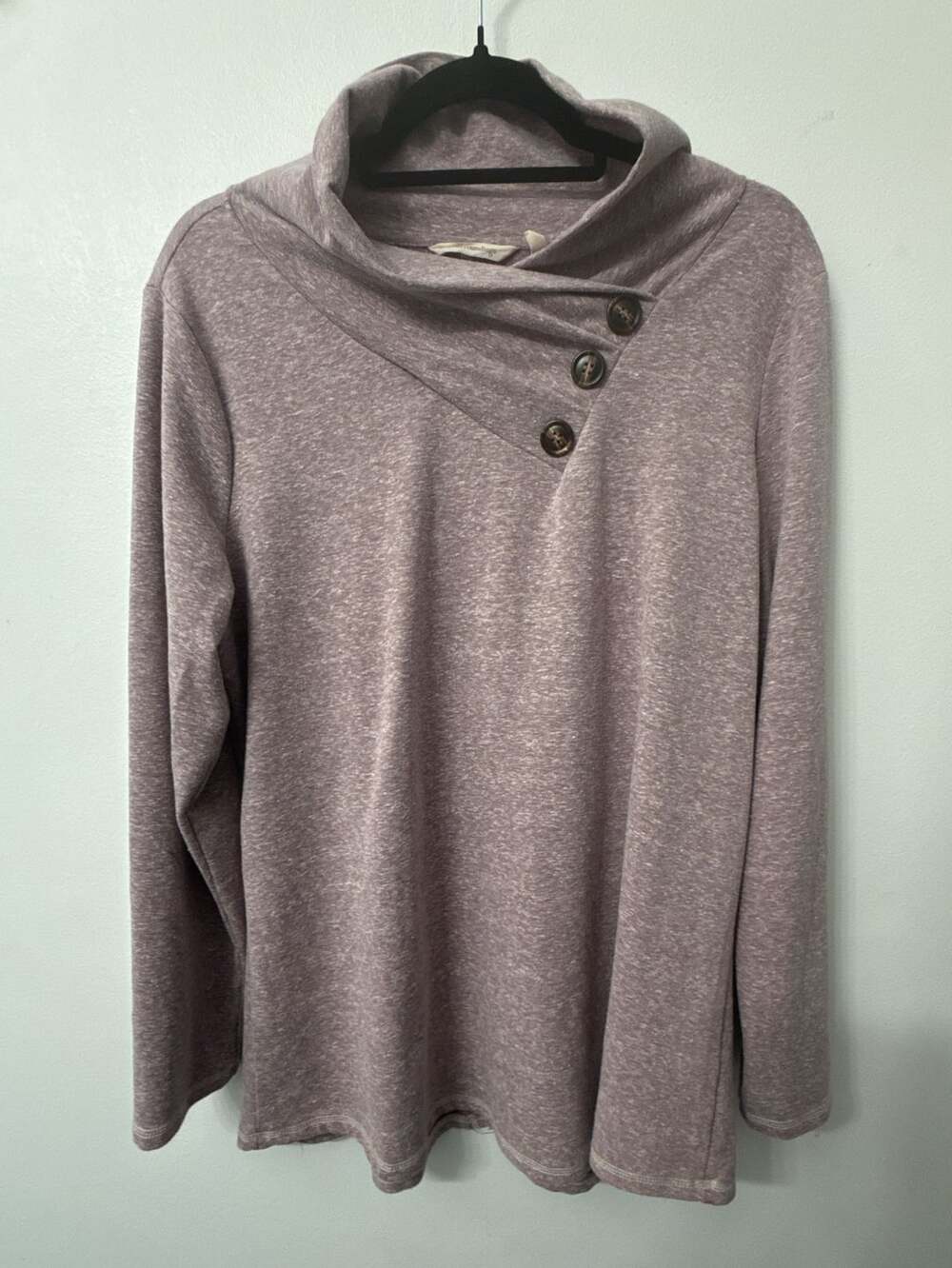 Soft Surroundings French Terry Button Cowl Neck Pullover Top Size L